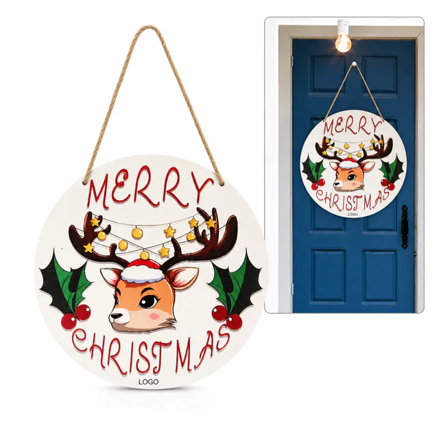 Custom Christmas Door Sign Decoration Plywood Holiday Hanging Decor