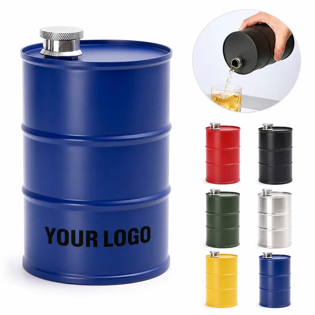 Mini Oil Drum Flask Stainless Steel 24 Oz Novelty Liquor Container