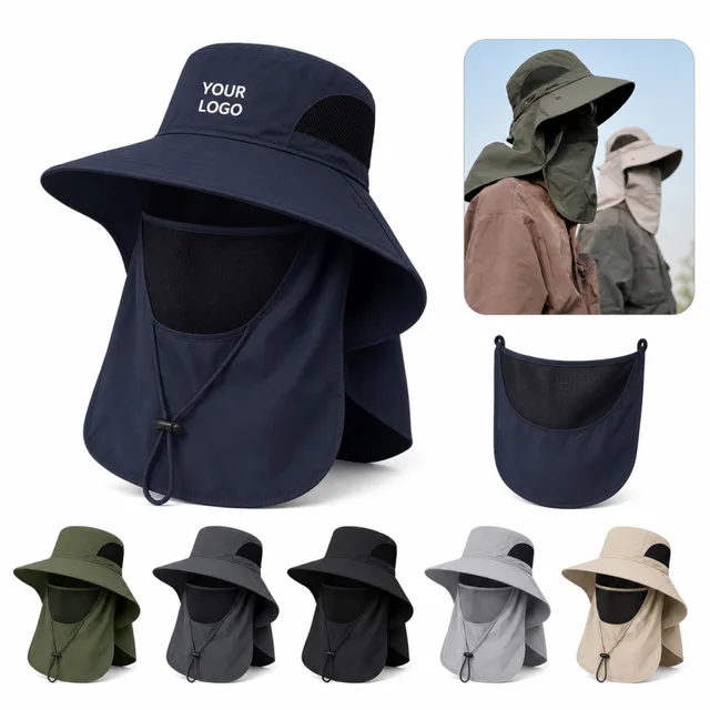 UPF 50+ Sun Protection Bucket Hat With Neck Flap And Face Cover