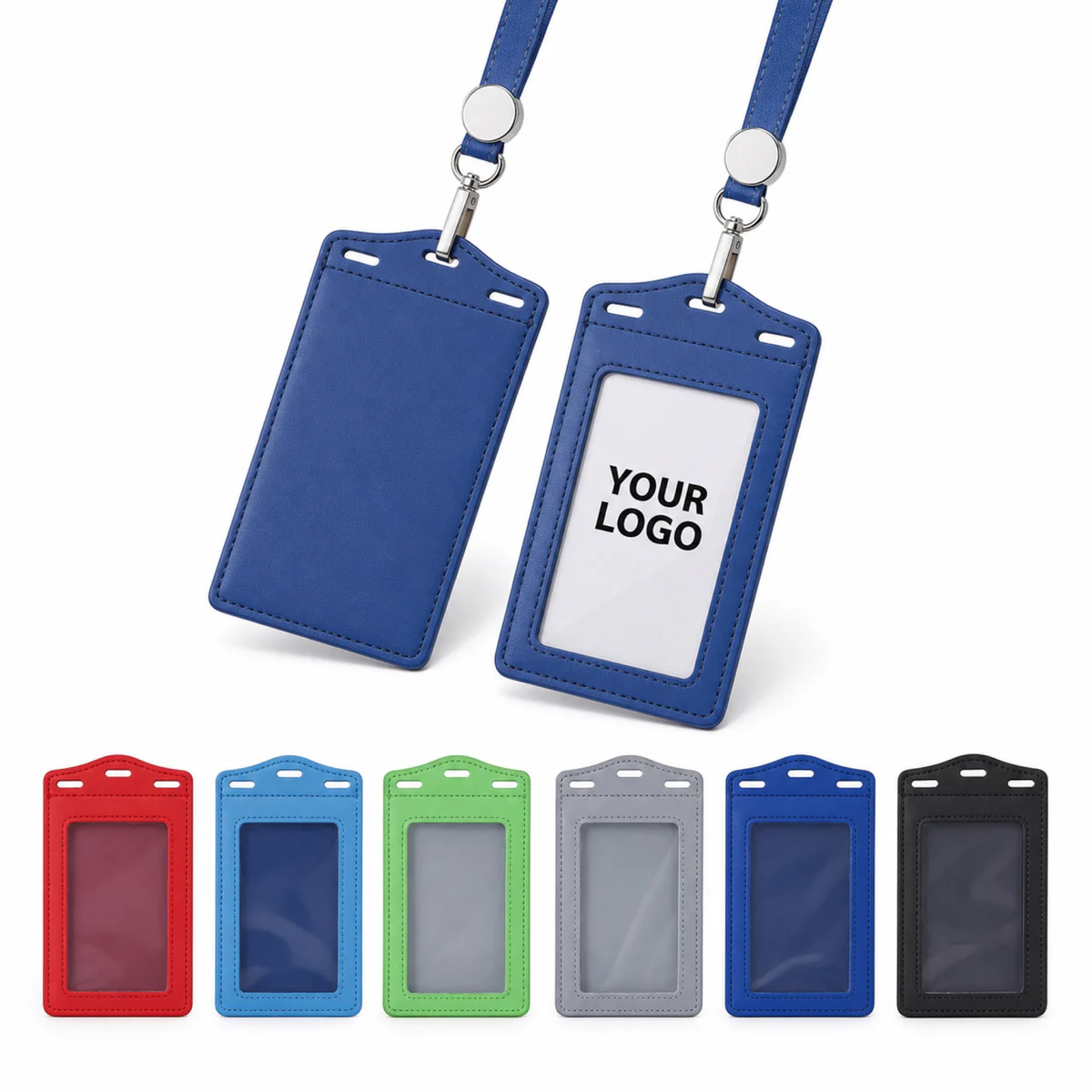 Retractable Badge Holder PU Leather ID Card Case