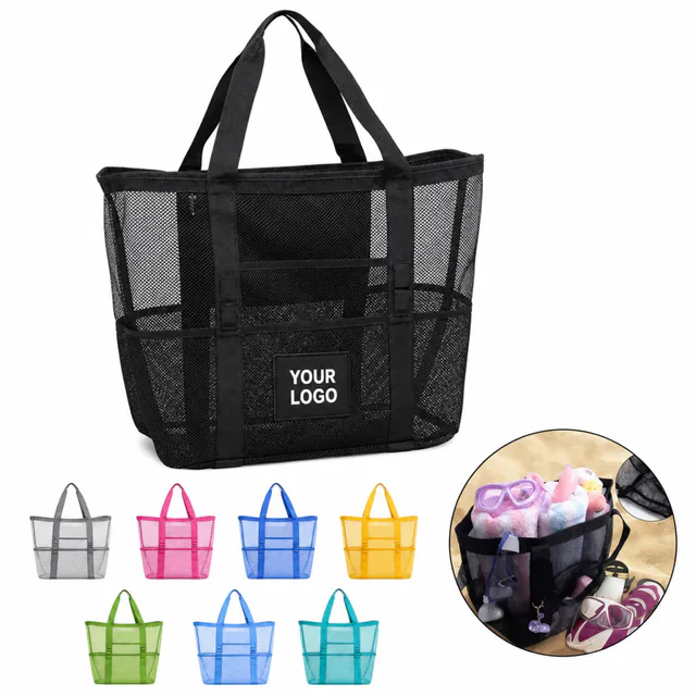 Large Mesh Beach Tote Bag With Multiple Pockets