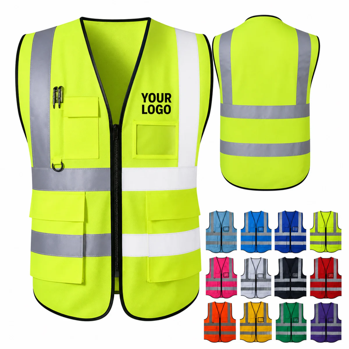 Reflective Polyester Safety Vest With Zipper