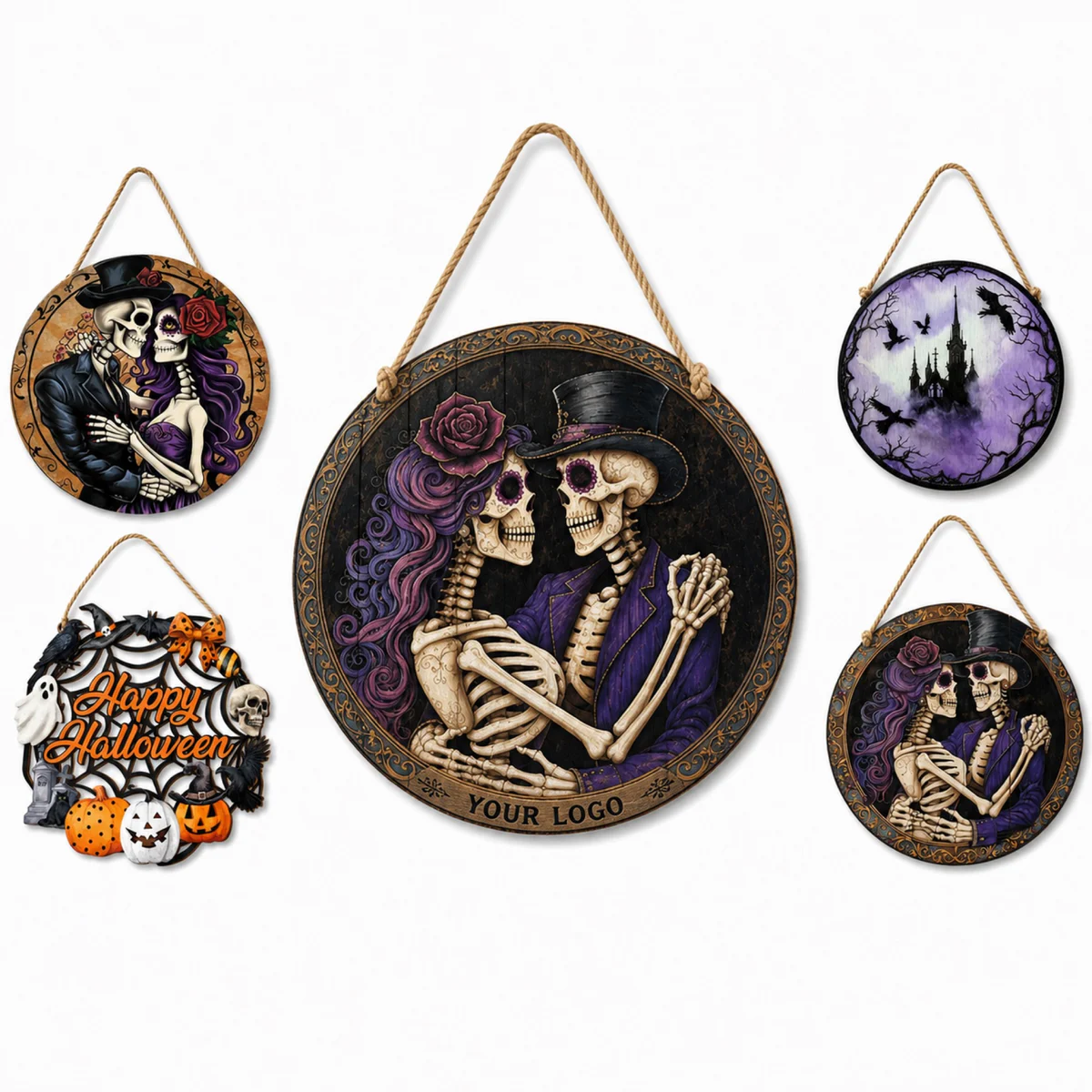 Custom Halloween Round Wooden Hanging Sign