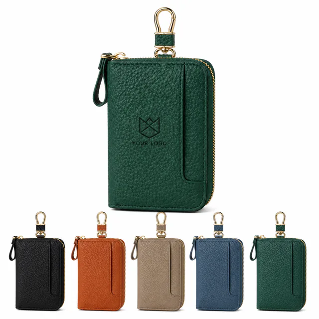 Genuine Leather Zip Coin Wallet Key Pouch