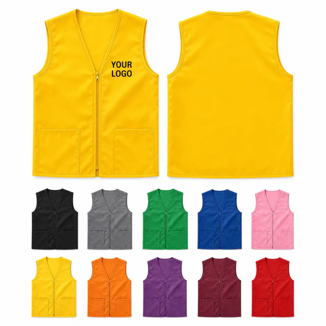 Custom Polyester Work Vest With Multi-Pockets For Team Uniform