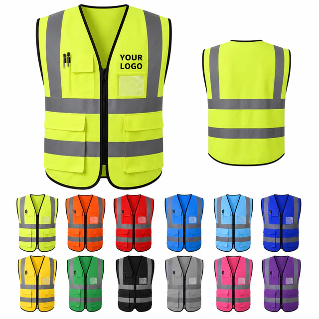 Reflective Safety Vest Knit Fabric Zipper Closure Promotional Workwear