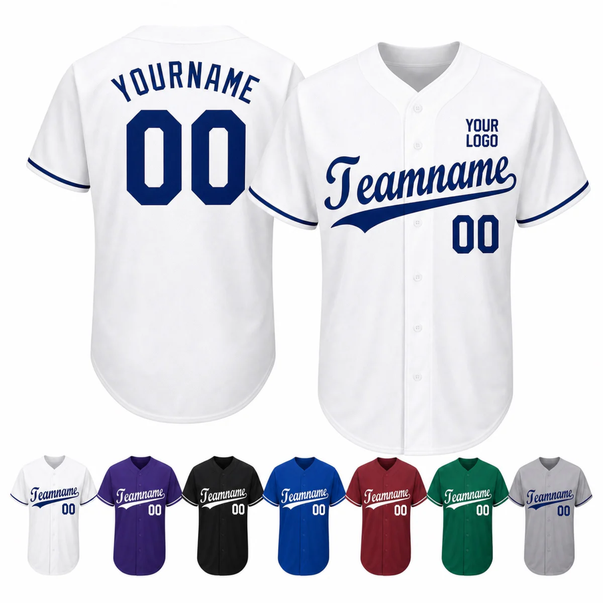 Custom Polyester Baseball Jersey Short Sleeve V-Neck Team Uniform