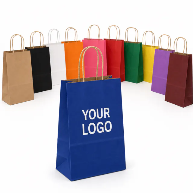 Custom Eco Friendly Kraft Paper Gift Bag With Twist Handles