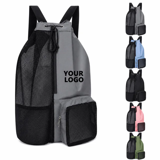Mesh Drawstring Swim Backpack With Wet Pocket For Gym And Beach