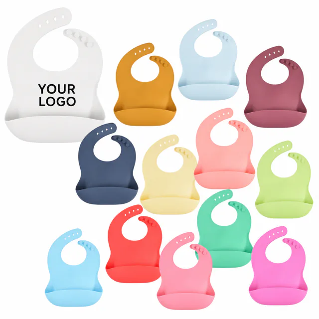 Custom Silicone Baby Bib With Deep Front Pocket