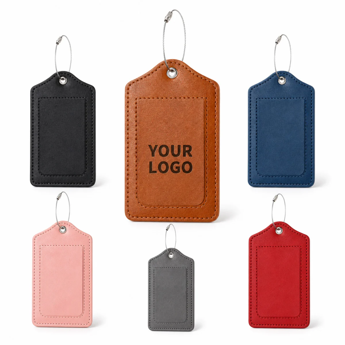 Custom PU Leather Luggage Tag With Stainless Steel Ring