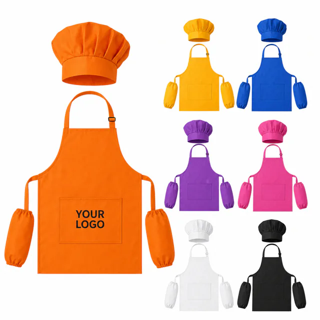 Kids Chef Apron and Hat Set with Sleeves for Art and Baking Activities