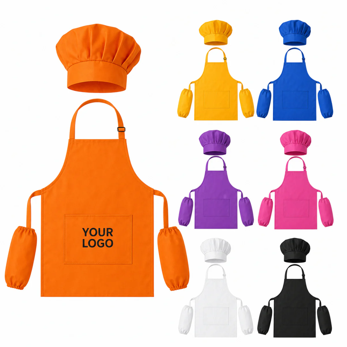 Kids Chef Apron and Hat Set with Sleeves for Art and Baking Activities