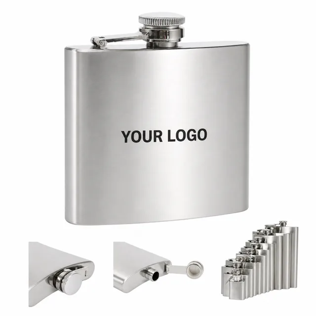 6 Oz Stainless Steel Pocket Hip Flask Custom Logo Promotional Drinkware