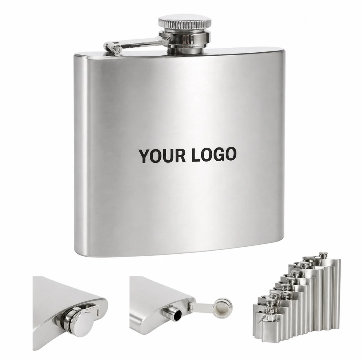 6 Oz Stainless Steel Pocket Hip Flask Custom Logo Promotional Drinkware