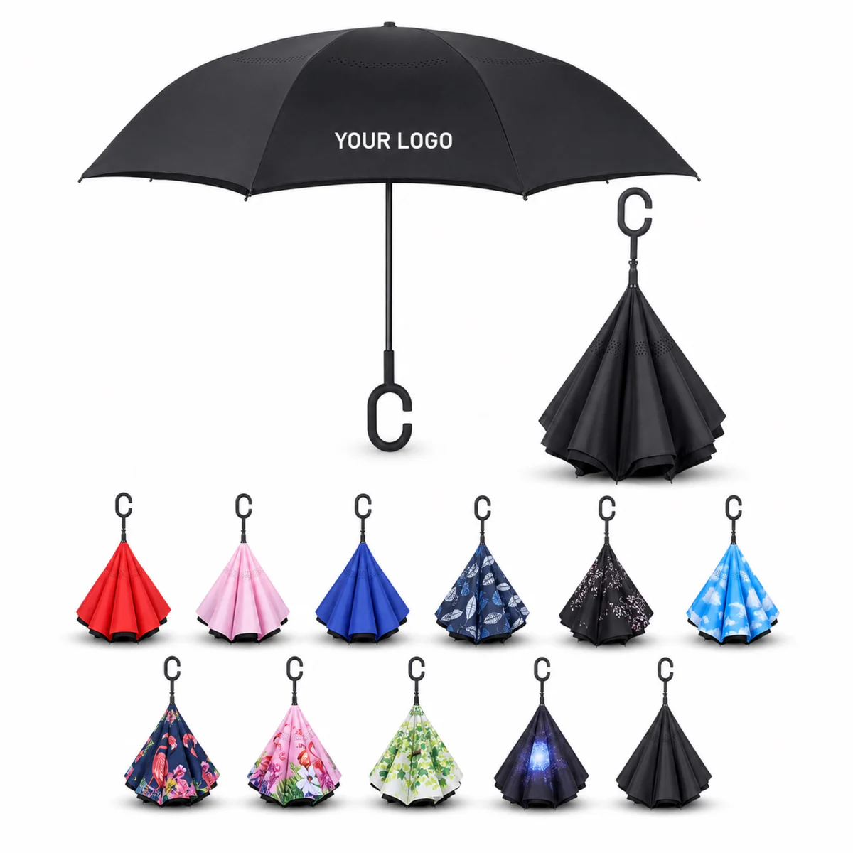Double Layer Inverted Reverse Folding Umbrella With C Handle
