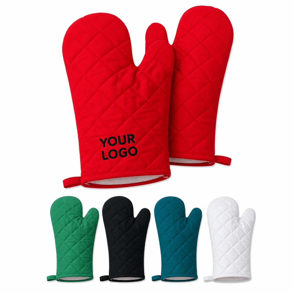 Heat Resistant Polyester Cotton Oven Mitts With Non-Slip Grip And Hanging Loop