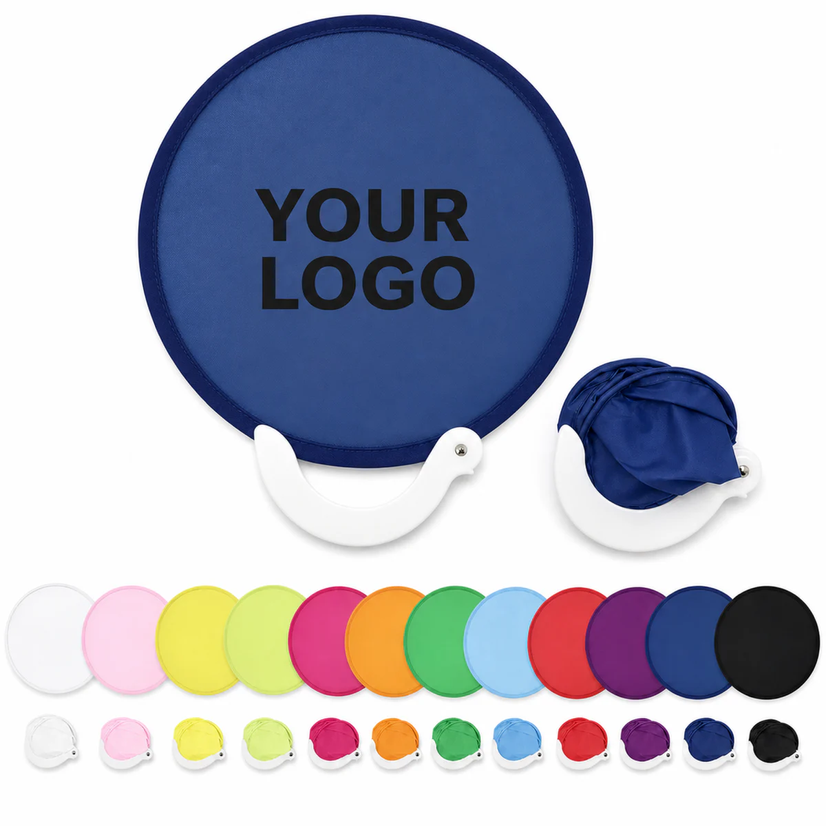 Collapsible Round Polyester Promotional Fan With Storage Pouch