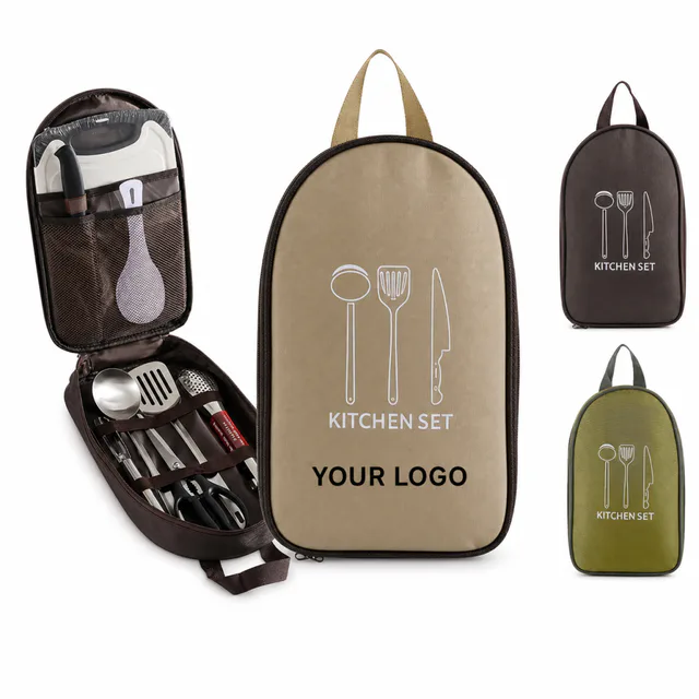 8 Piece Stainless Steel Camping Utensil Set With Storage Case