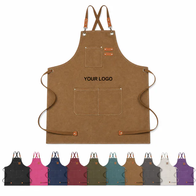 Canvas Cross Back Adjustable Bib Apron With Copper Rivets And Brass Buckle