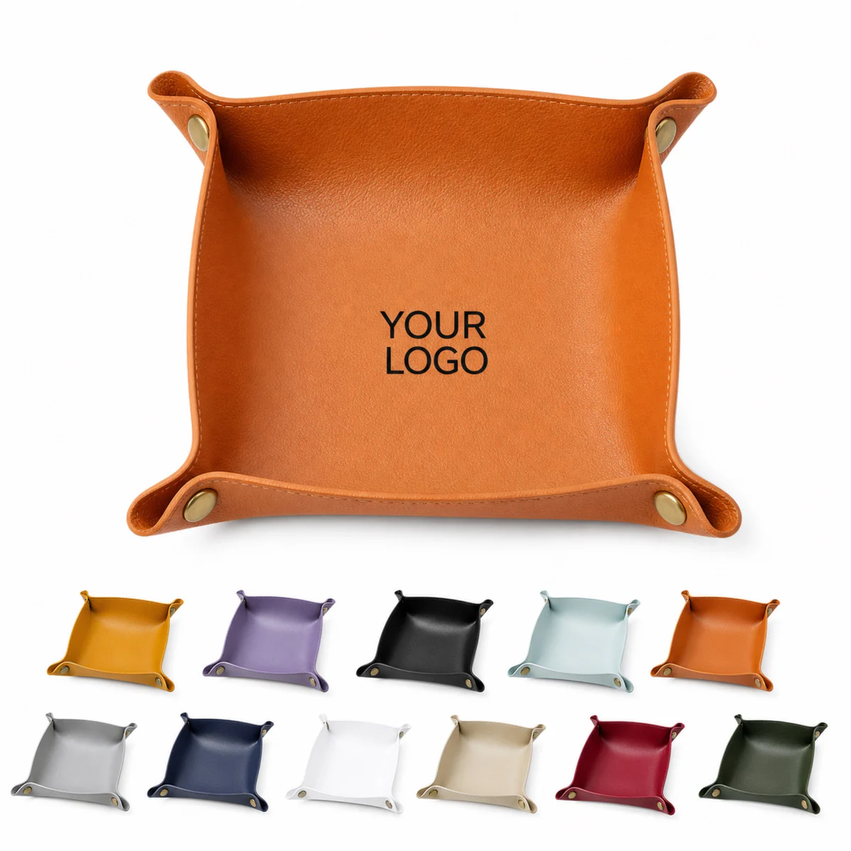Foldable PU Leather Desk Storage Tray With Metal Snaps