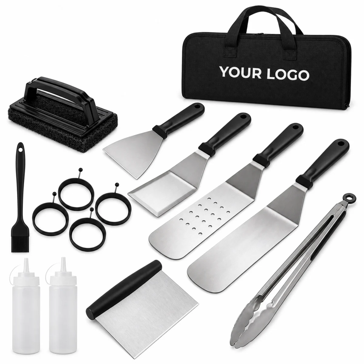 Stainless Steel 12 Piece BBQ Grilling Utensil Set With Carrying Case