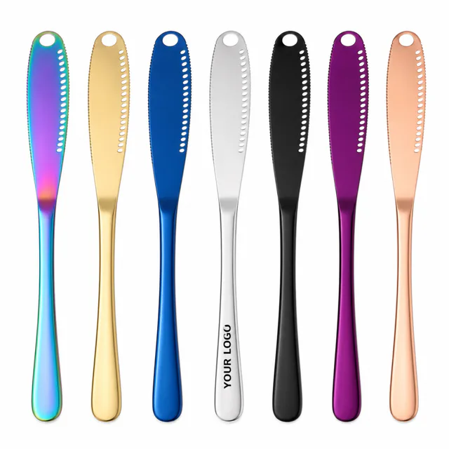 Stainless Steel Serrated Butter Spreader Knife With Scraping Holes