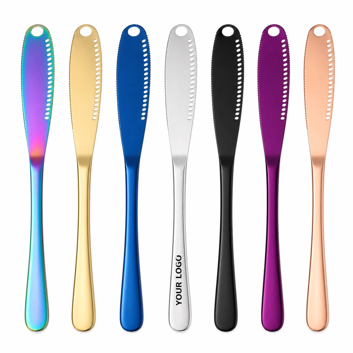 Stainless Steel Serrated Butter Spreader Knife With Scraping Holes
