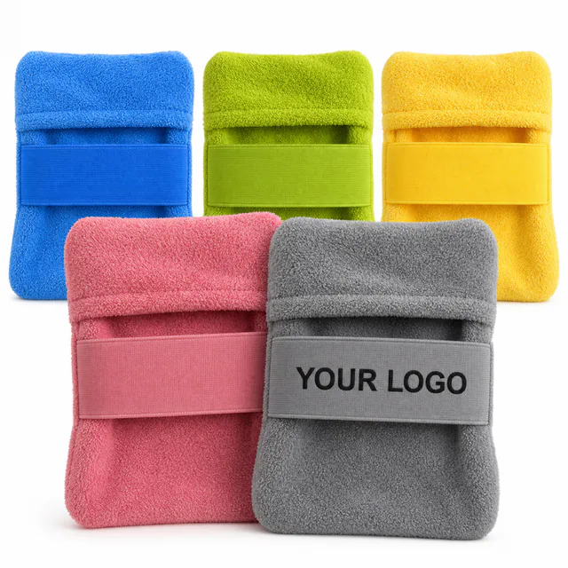 Coral Fleece Exfoliating Bath Mitt Set With Elastic Band