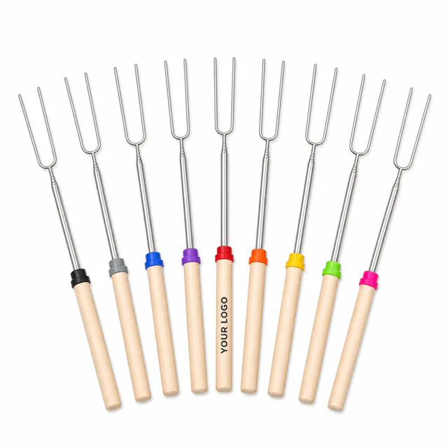 Retractable Stainless Steel Barbecue Fork With Non-Slip Grip
