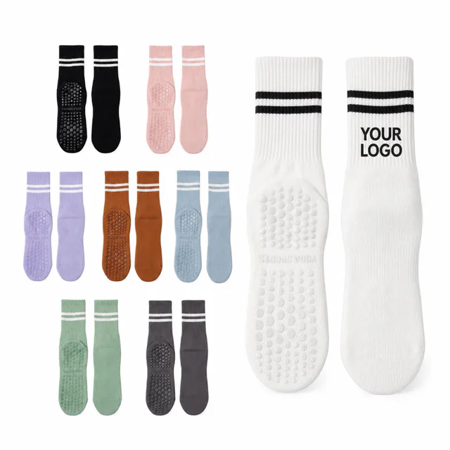 Custom Non-Slip Silicone Mid-Calf Cotton Yoga Socks