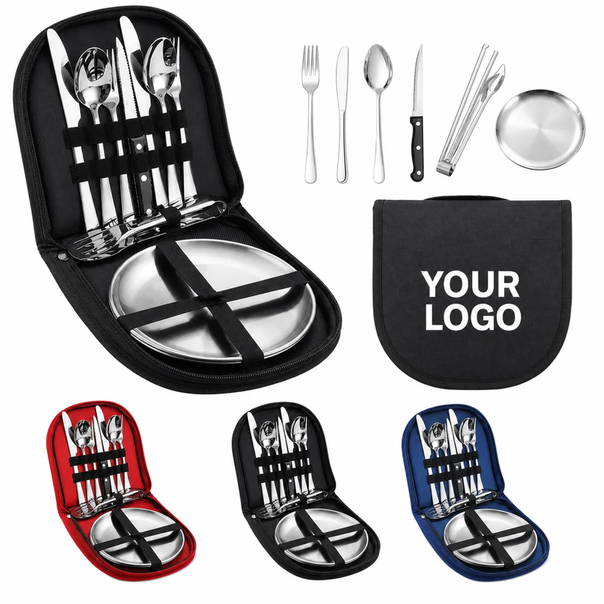 10-Piece Stainless Steel Tableware Set With Storage Bag