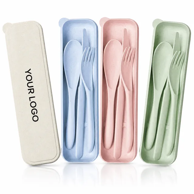 Eco-Friendly Wheat Straw Cutlery Travel Set With Portable Storage Case