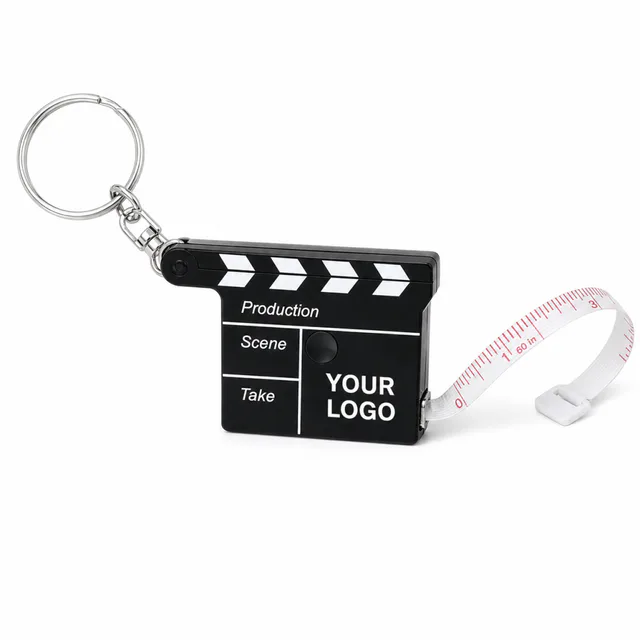 Movie Clapboard Shaped ABS Plastic Tape Measure Keychain With 59 Inch Fabric Tape
