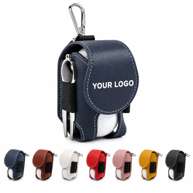 Portable PU Leather Golf Ball Ditty Bag With Metal Carabiner Clip