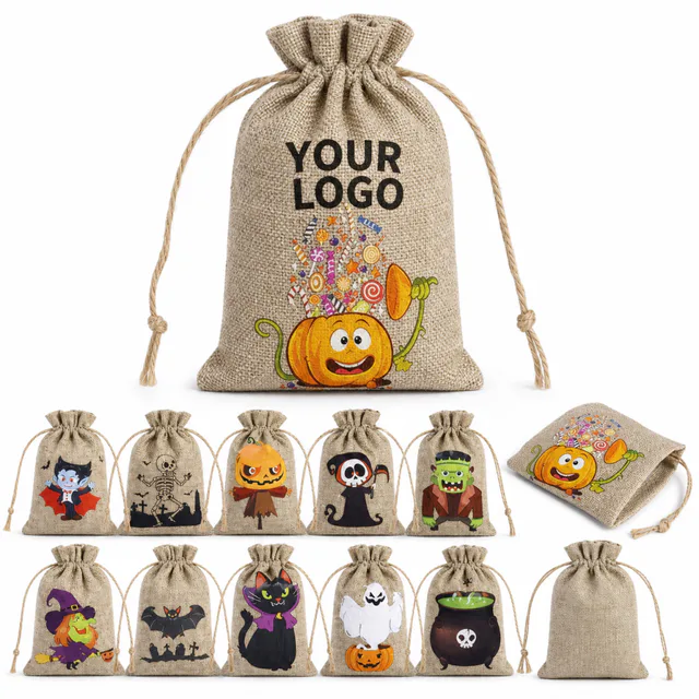Custom Linen Drawstring Gift Bag Jewelry Pouch