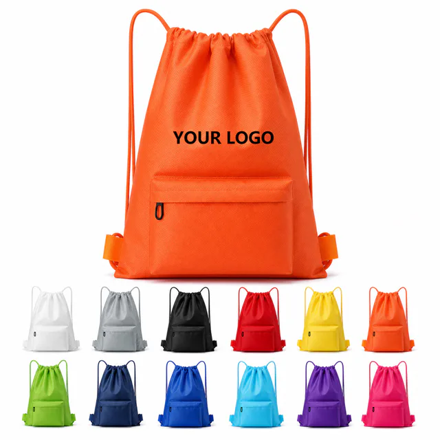Oxford Drawstring Backpack With Zipper Front Pocket