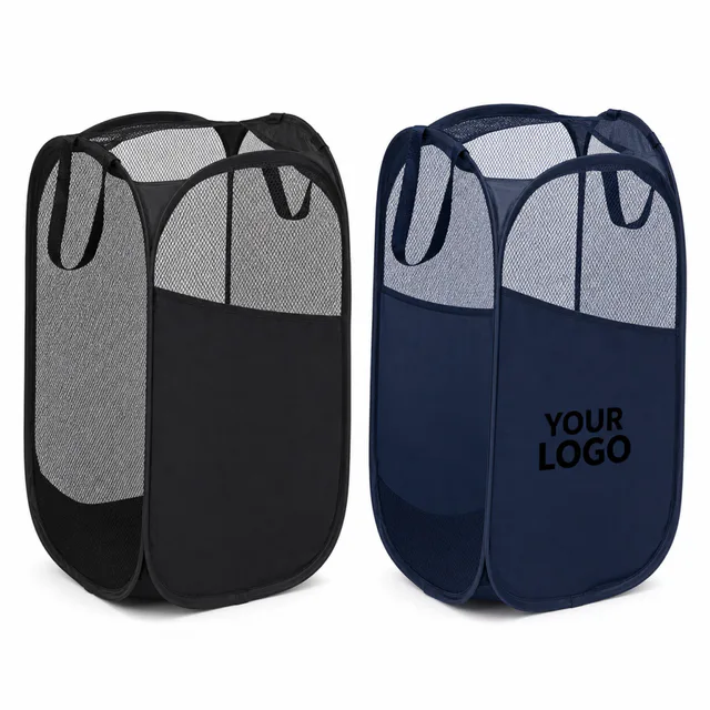Collapsible Polyester Mesh Laundry Basket With Carbon Steel Frame