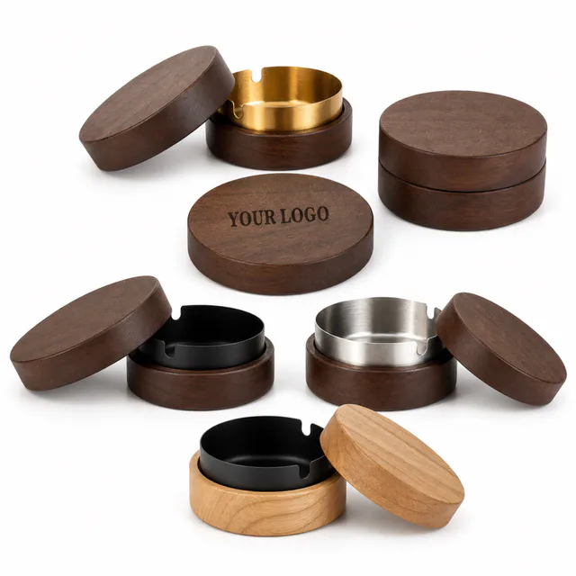 Wooden Ashtray With Stainless Steel Liner And Secure Lid