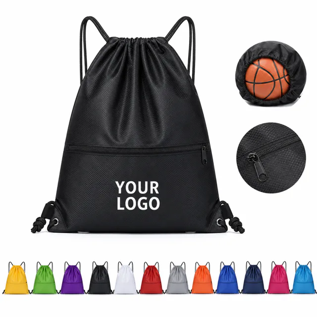 Custom Oxford Drawstring Backpack With Zippered Front Pocket