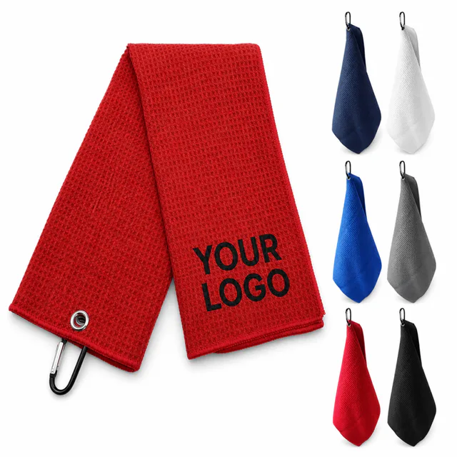 Microfiber Waffle Golf Towel With Carabiner Clip