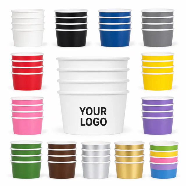Custom Paper Ice Cream Cups 4oz Disposable Sundae Bowls