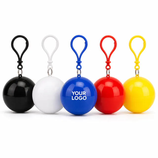 PVC Waterproof Raincoat Keychain Ball Promotional Emergency Rain Gear