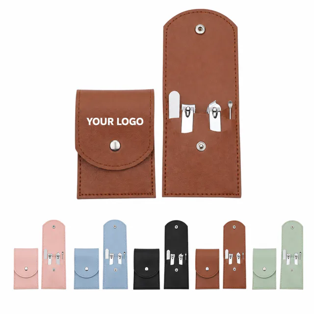4-In-1 Manicure Kit With Leather Pouch Stainless Steel Nail Care Set