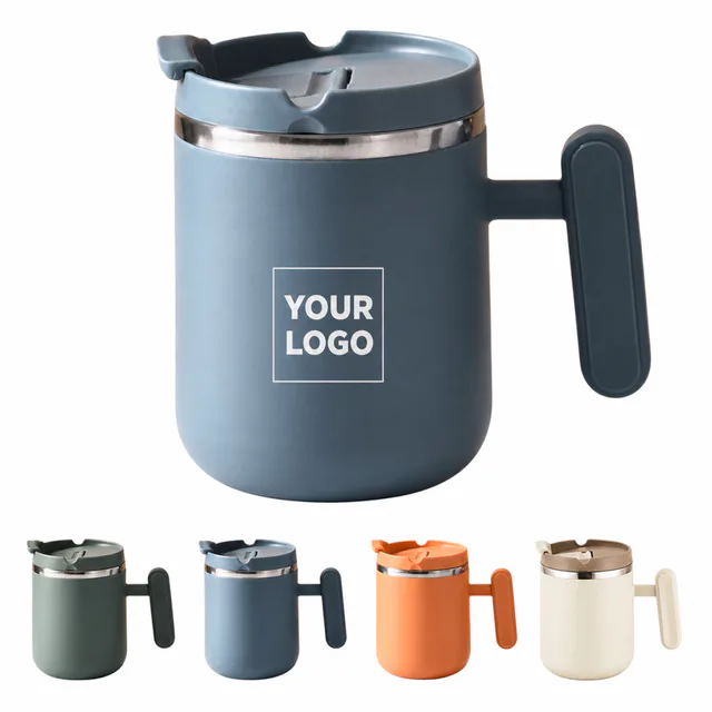 16 Oz Vacuum Insulated Stainless Steel Coffee Mug With Handle And Leak-Proof Lid