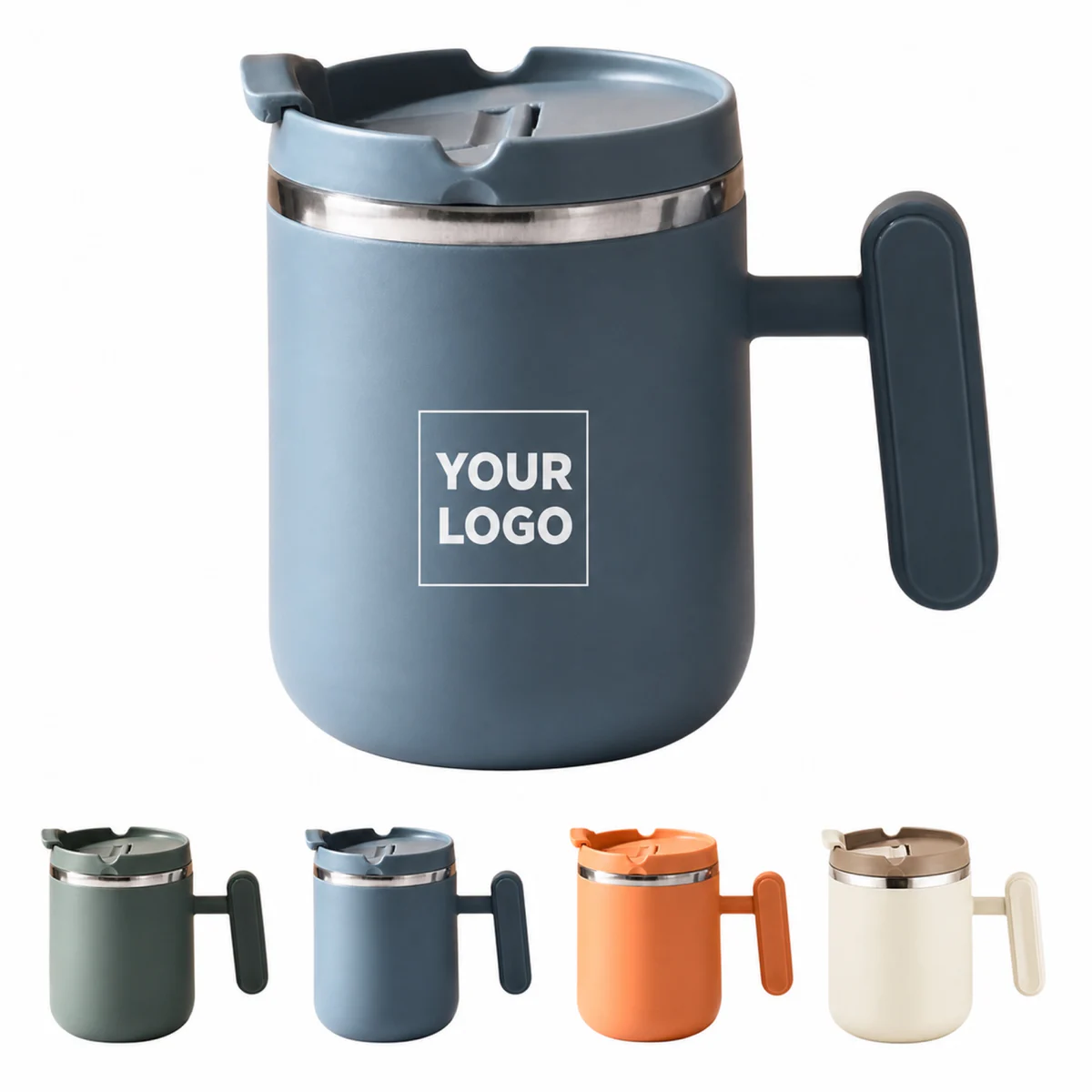 16 Oz Vacuum Insulated Stainless Steel Coffee Mug With Handle And Leak-Proof Lid