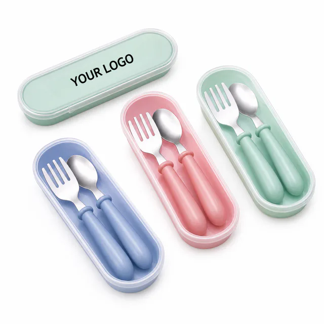 Stainless Steel Children's Cutlery Set With Travel Case, Fork And Spoon 3 Piece