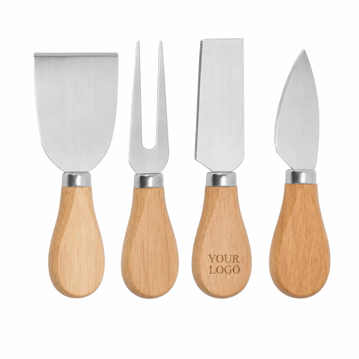 Stainless Steel Cheese Knife Set 4 Piece With Wooden Handle