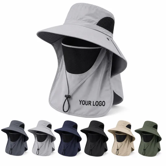 Custom Cotton Bucket Hat With Mesh Ventilation And Detachable Neck Flap