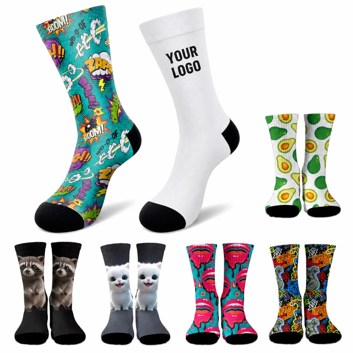 Custom Sublimated Mid-Calf Socks Polyester Spandex Promotional Team Spirit